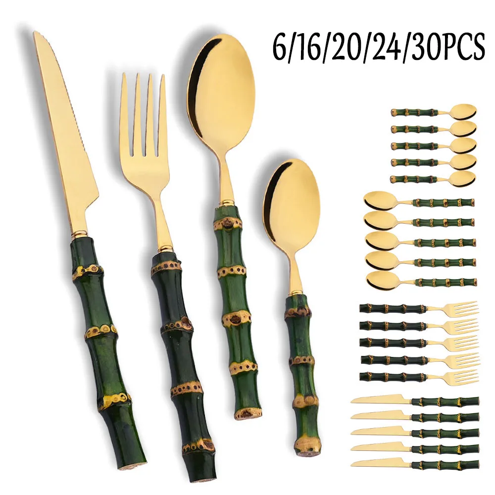 Kitchen Gadgets Green - Zestaw sztućców z zielonego bambusa 6/16/20/24/30