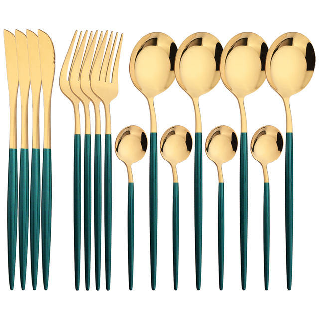 16Pcs Zestaw sztućców ze stali – Kitchen Gadgets Green recenzja i cena
